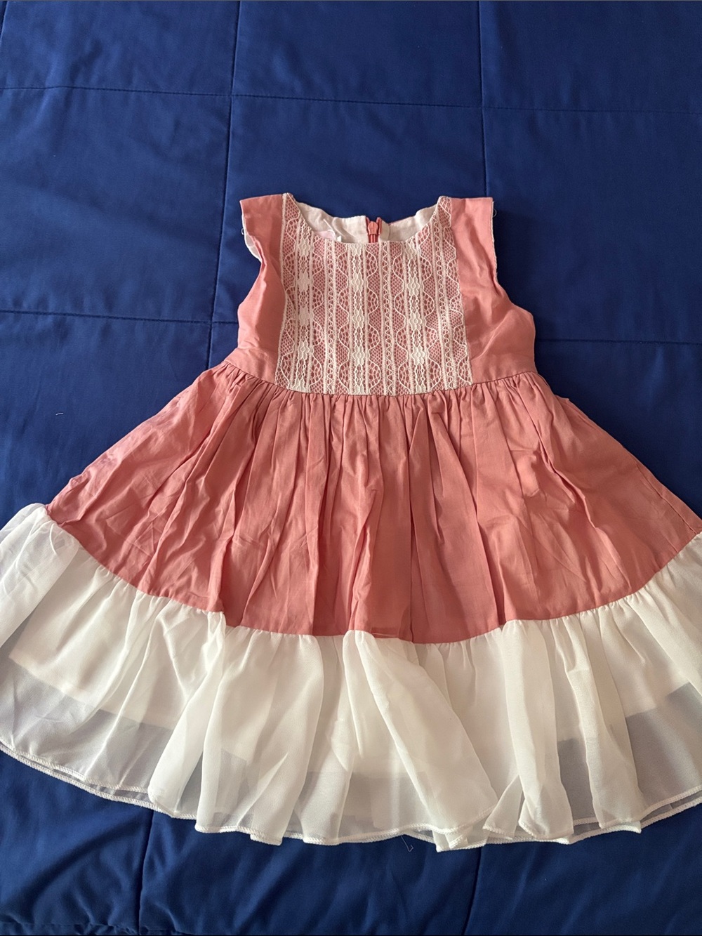 Girls Pink and White Lace Bodice Dress